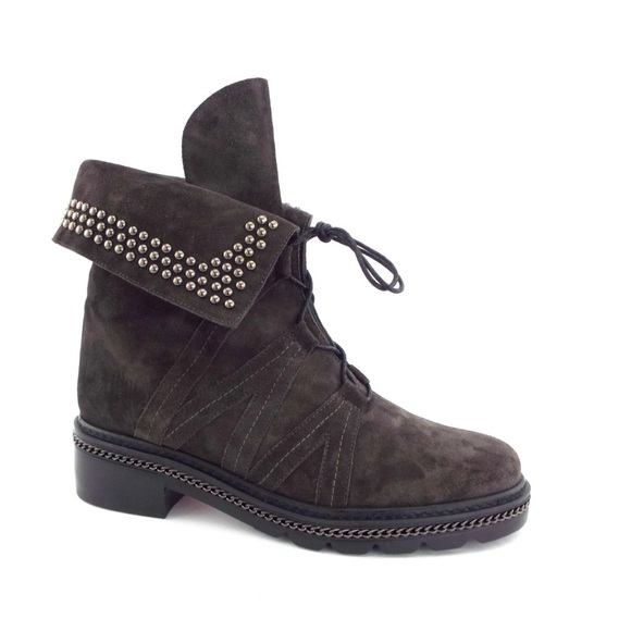 Stuart Weitzman Yadastud Gray Fold Down Studded Combat Boots Women's 10M - Picture 2 of 16